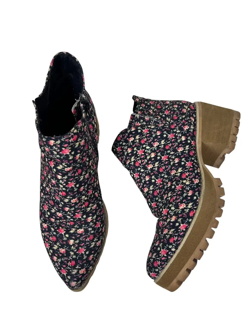 YRU Wolf Floral Pointed Toe Chunky Stacked Heel Ankle Booties 10
